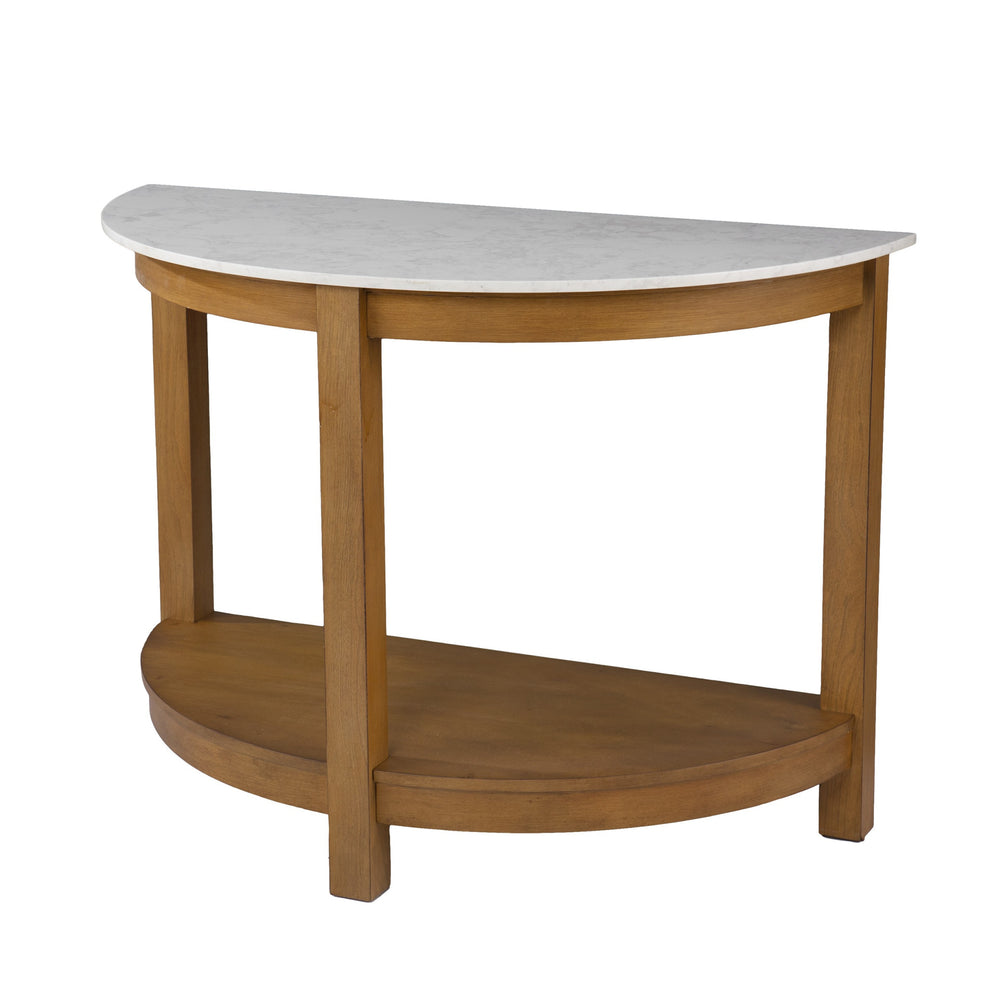42" White and Natural Faux Marble Half Circle Three Leg Console Table With Storage By Homeroots | Console Tables | Modishstore - 6
