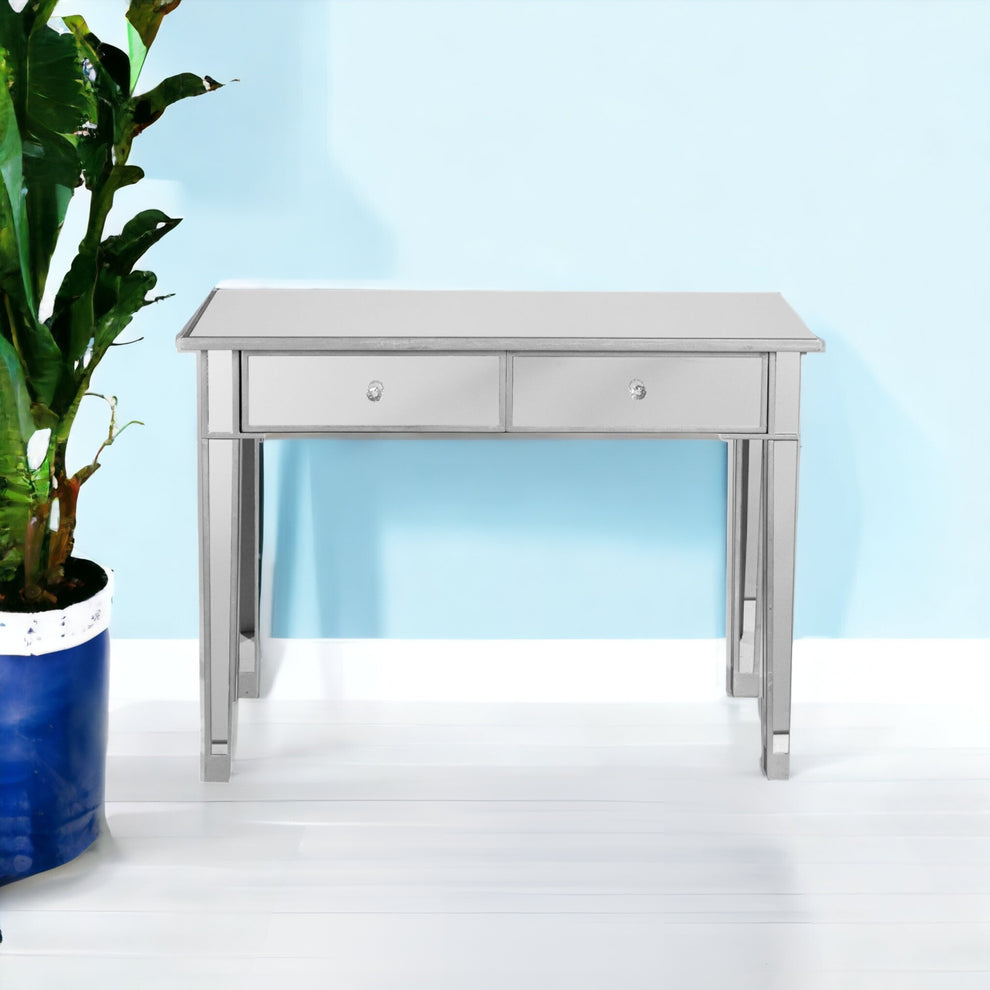 40" Silver Mirrored Glass Console Table With Storage By Homeroots | Console Tables | Modishstore - 3