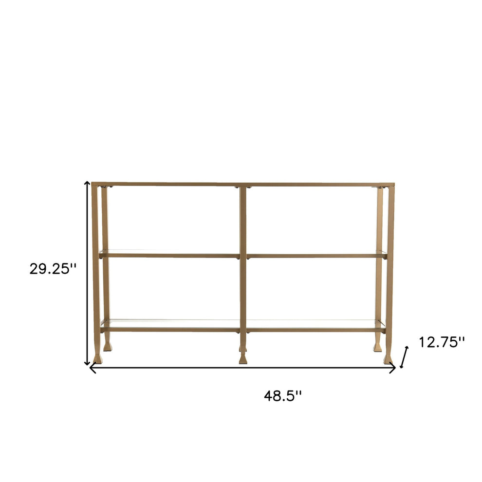 49" Clear and Gold Glass Floor Shelf Console Table With Storage By Homeroots | Console Tables | Modishstore - 8