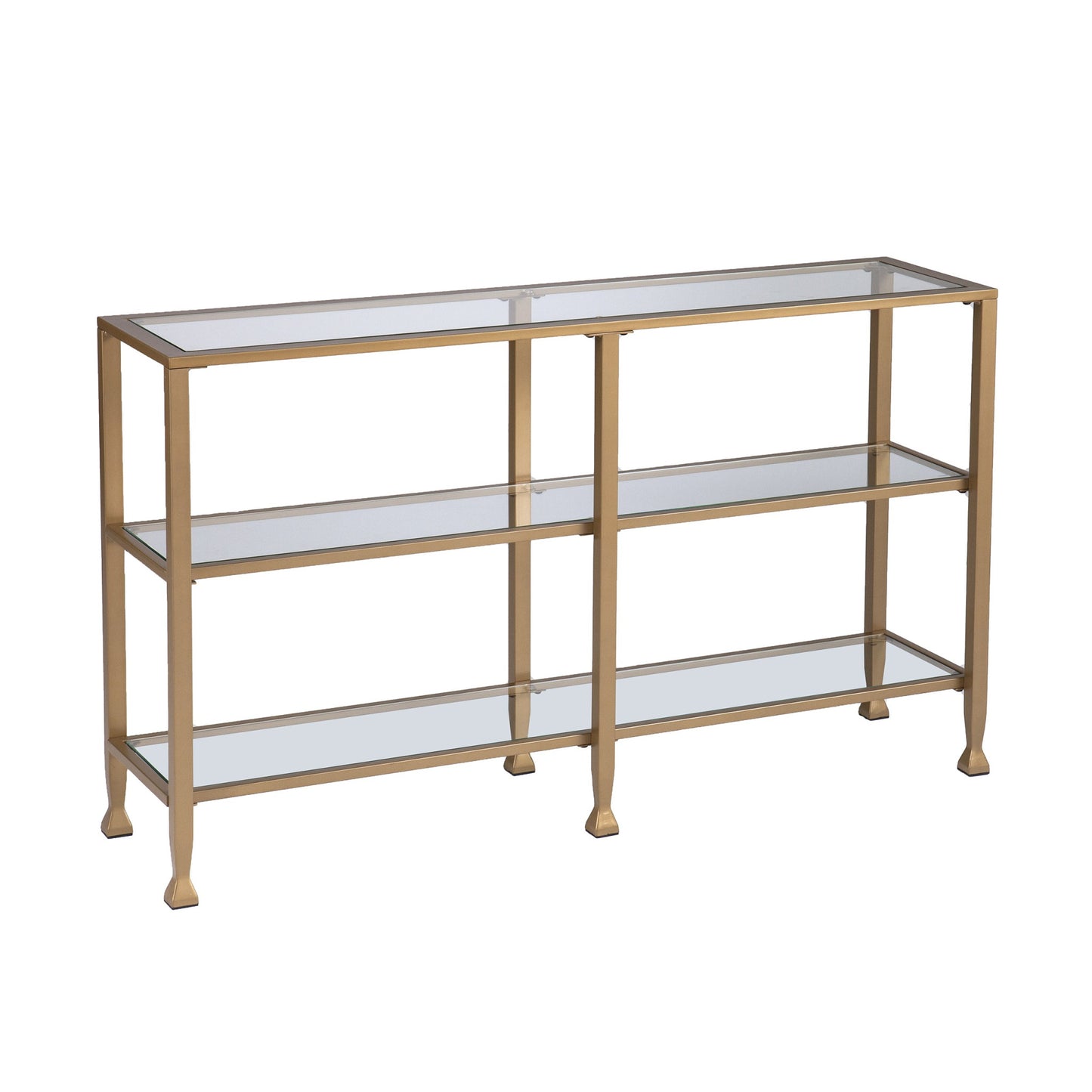 49" Clear and Gold Glass Floor Shelf Console Table With Storage By Homeroots | Console Tables | Modishstore