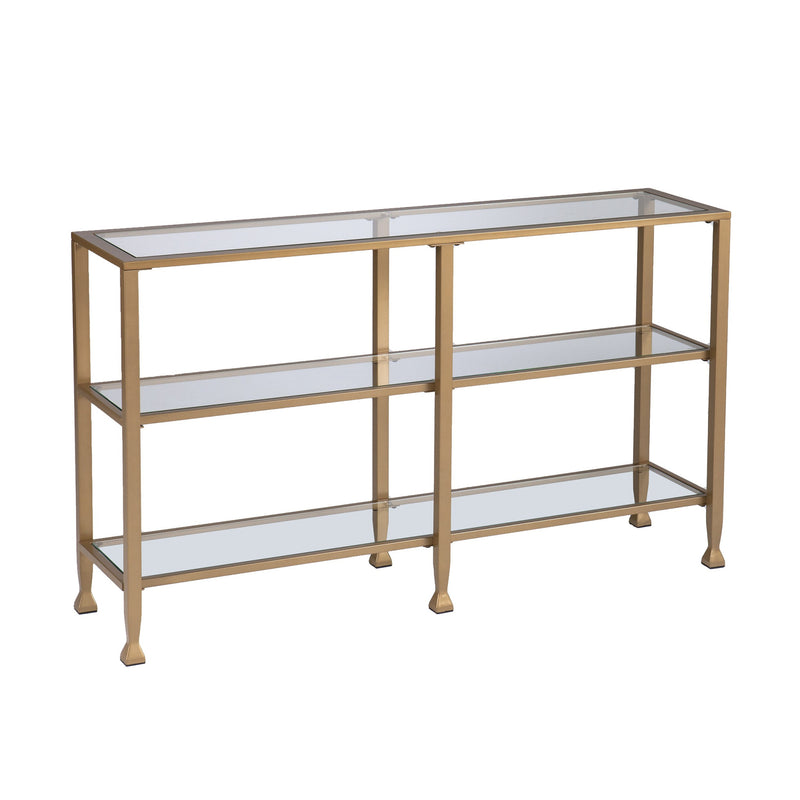 49" Clear and Gold Glass Floor Shelf Console Table With Storage By Homeroots | Console Tables | Modishstore