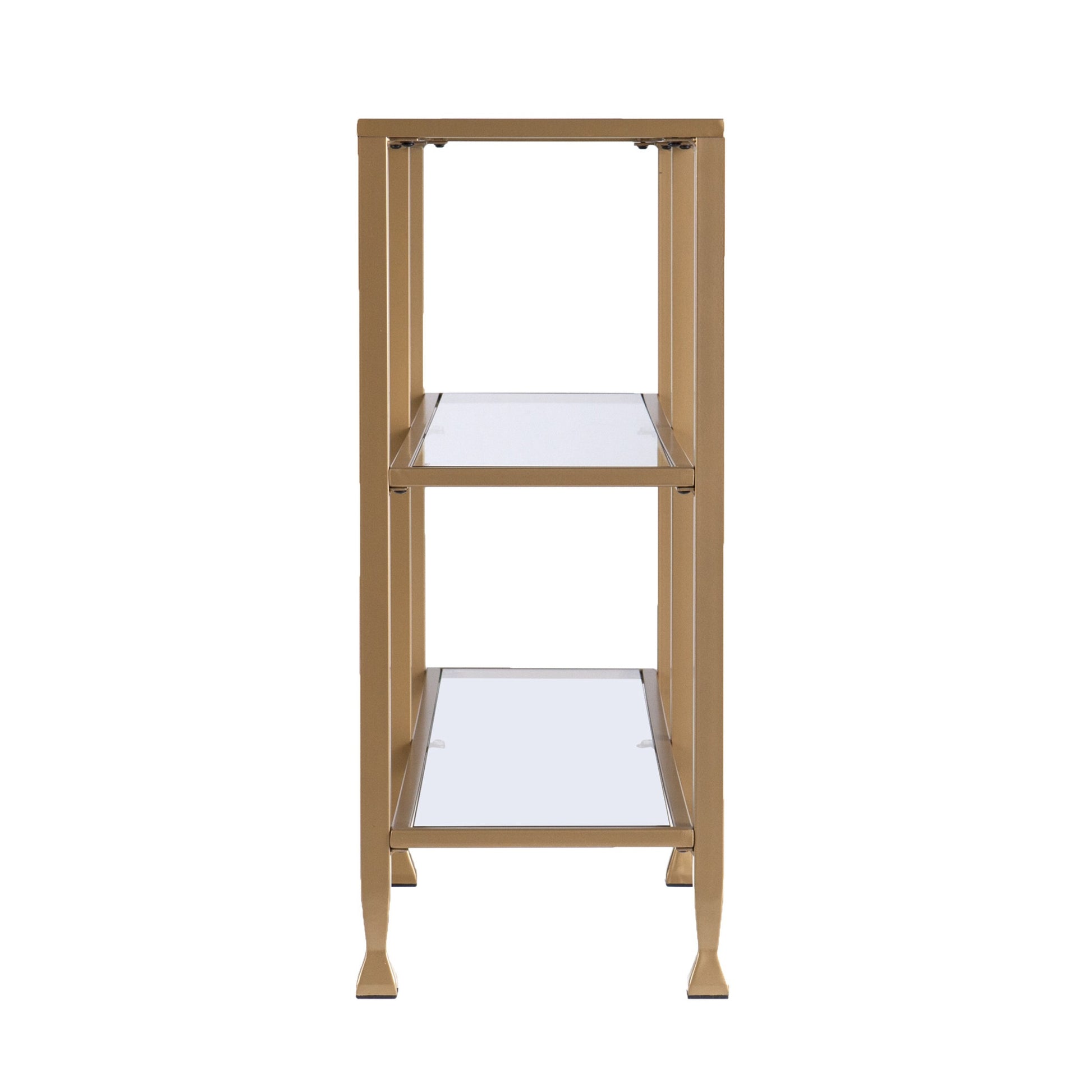 49" Clear and Gold Glass Floor Shelf Console Table With Storage By Homeroots | Console Tables | Modishstore - 3