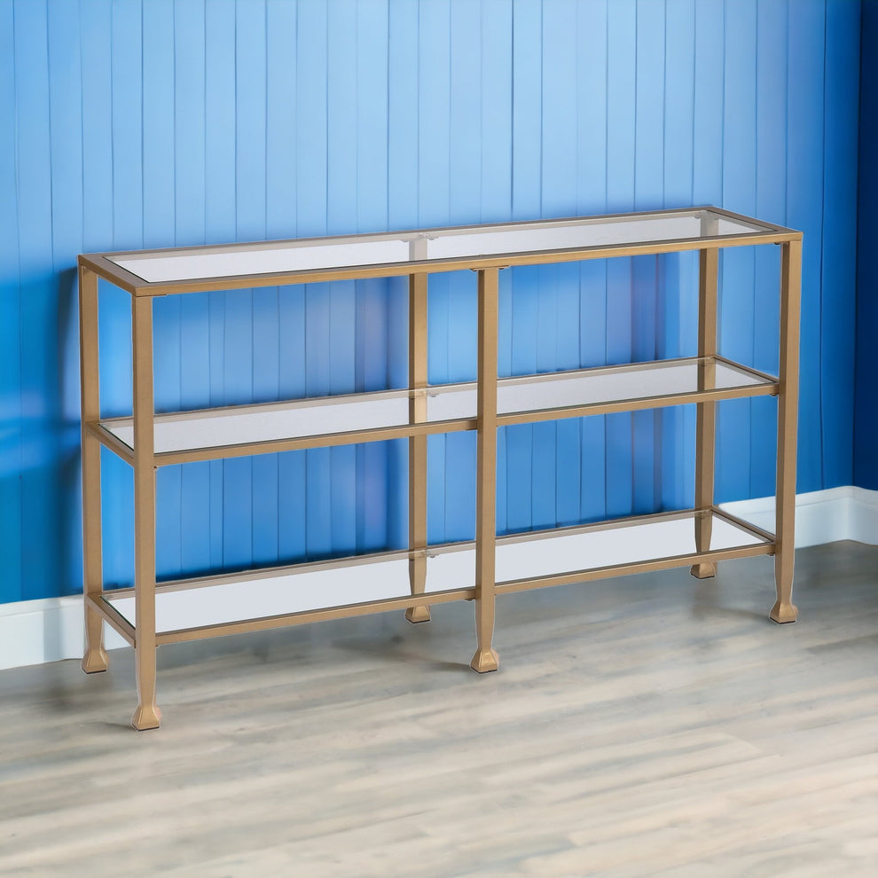 49" Clear and Gold Glass Floor Shelf Console Table With Storage By Homeroots | Console Tables | Modishstore - 5