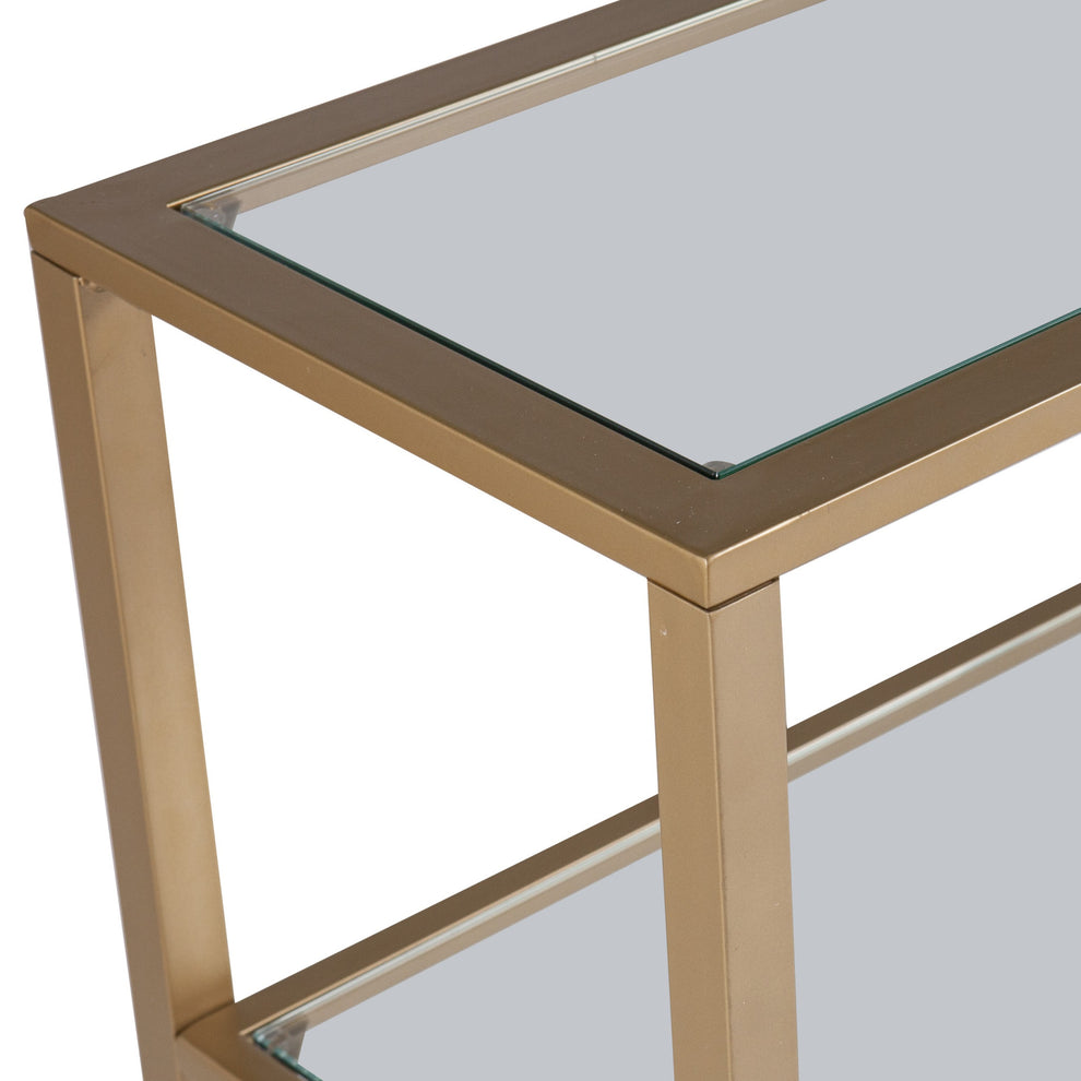 49" Clear and Gold Glass Floor Shelf Console Table With Storage By Homeroots | Console Tables | Modishstore - 6
