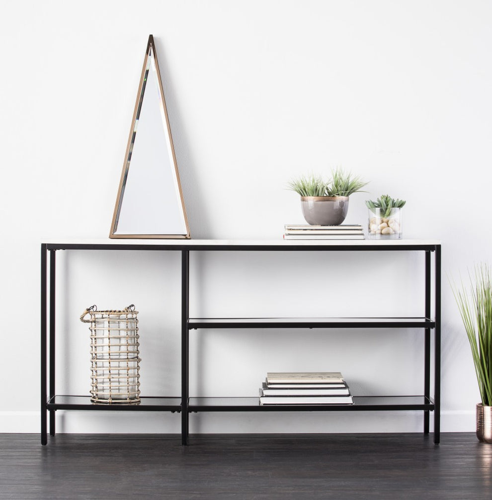 56" White and Black Faux Marble Floor Shelf Console Table With Storage By Homeroots | Console Tables | Modishstore - 6