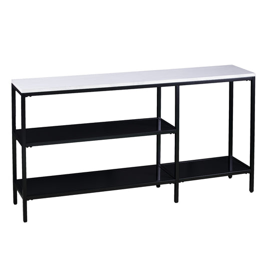 56" White and Black Faux Marble Floor Shelf Console Table With Storage By Homeroots