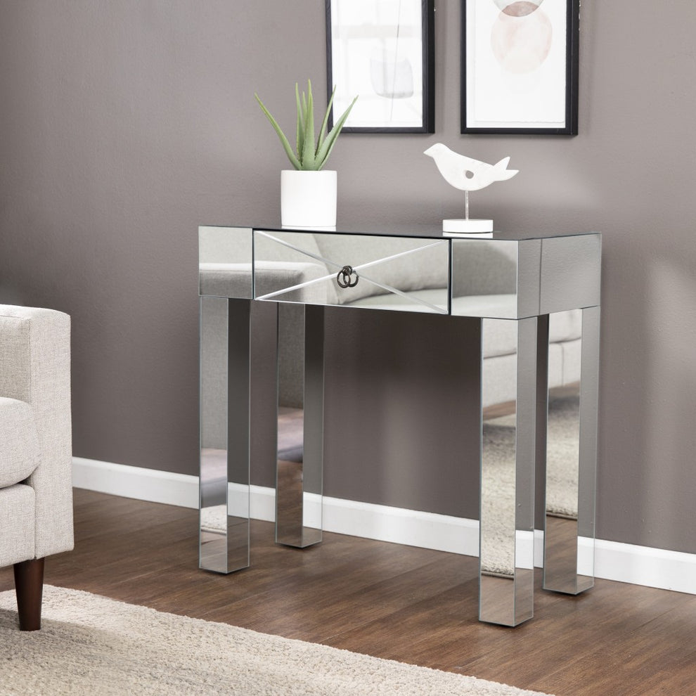 31" Silver Mirrored Glass Console Table With Storage By Homeroots | Console Tables | Modishstore - 8