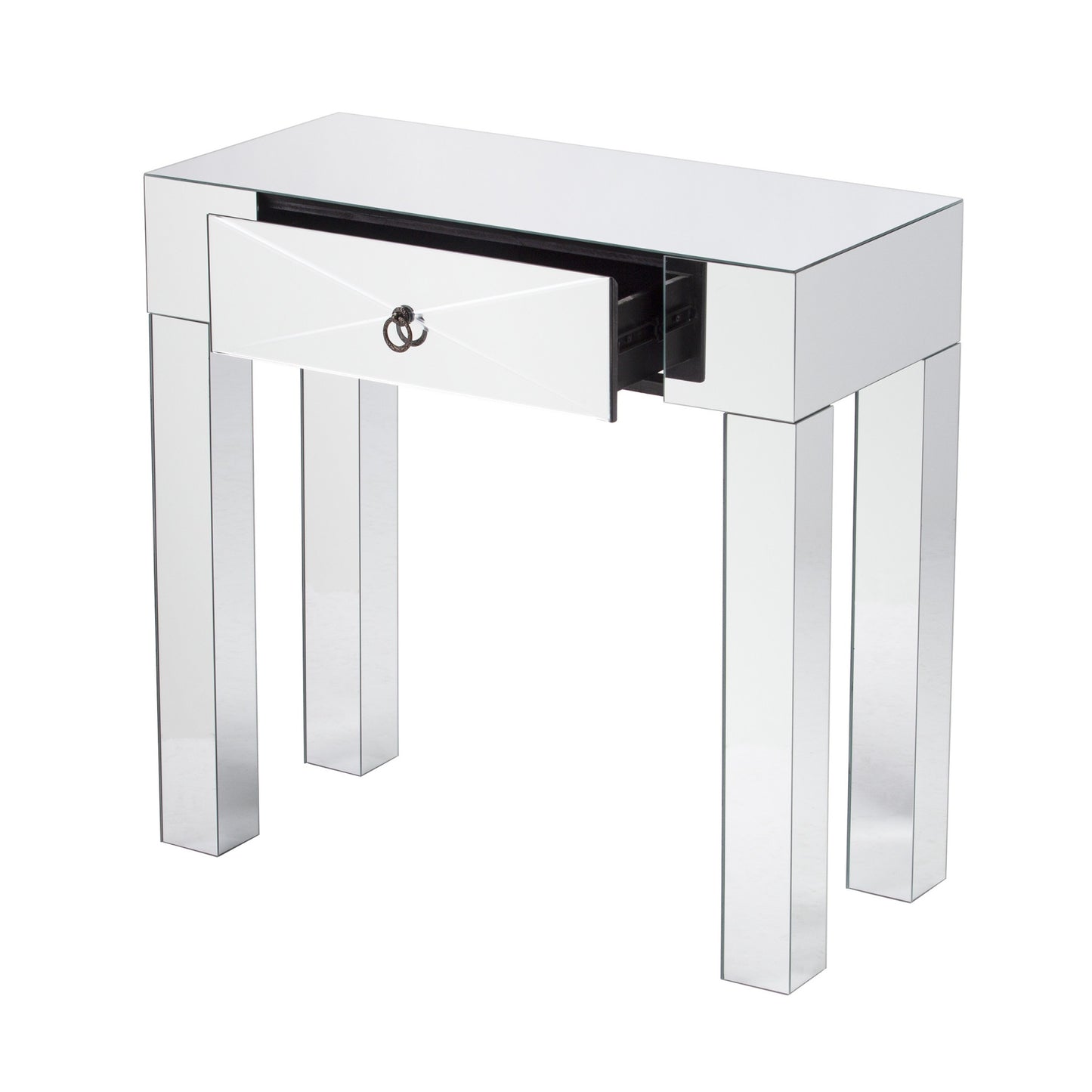 31" Silver Mirrored Glass Console Table With Storage By Homeroots