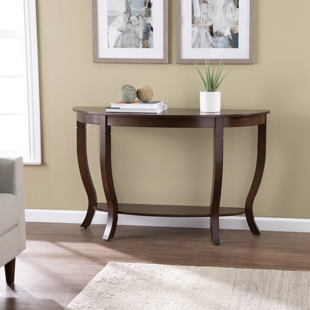 48" Brown Half Circle Console Table With Storage By Homeroots | Console Tables | Modishstore - 6