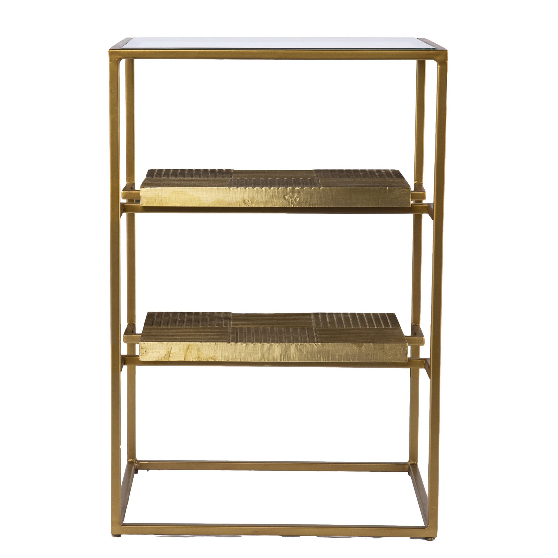 24" Brass Glass And Iron Rectangular End Table With Two Shelves By Homeroots | End Tables | Modishstore - 2