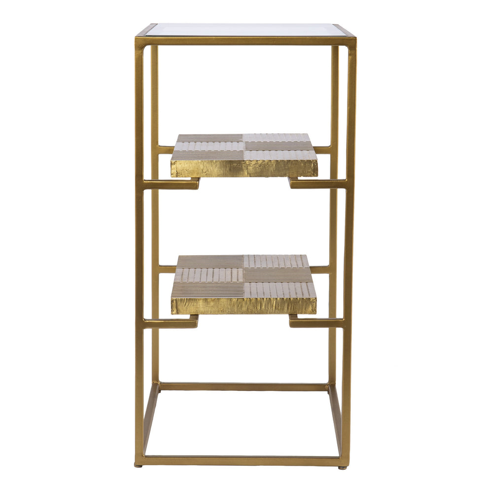24" Brass Glass And Iron Rectangular End Table With Two Shelves By Homeroots | End Tables | Modishstore - 4
