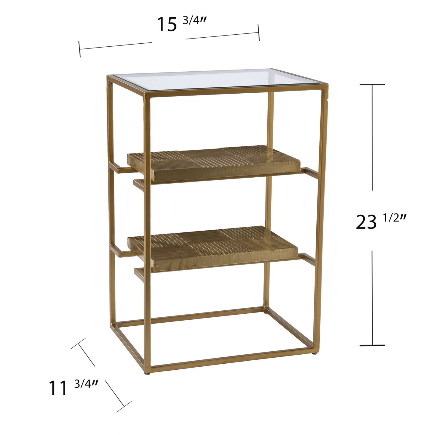 24" Brass Glass And Iron Rectangular End Table With Two Shelves By Homeroots | End Tables | Modishstore - 6