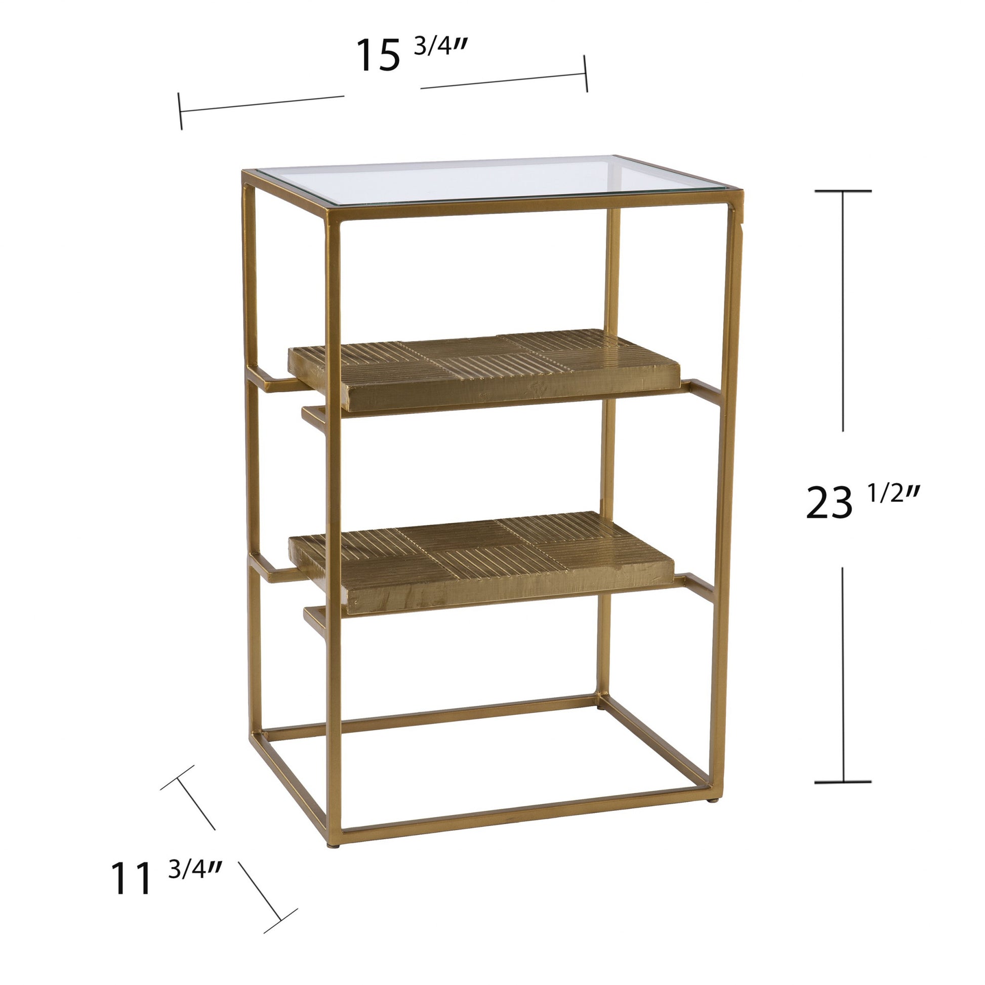 24" Brass Glass And Iron Rectangular End Table With Two Shelves By Homeroots | End Tables | Modishstore - 6
