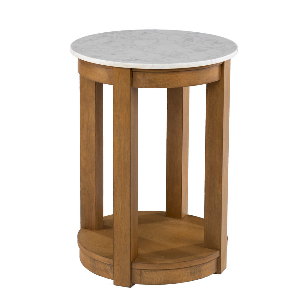 22" Natural Wood And White Faux Marble Manufactured Wood Round End Table With Shelf By Homeroots | End Tables | Modishstore - 8