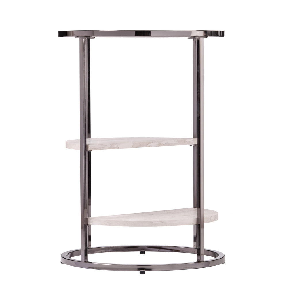 24" Black Metal Glass And Faux Marble Round End Table With Two Shelves By Homeroots | End Tables | Modishstore - 2