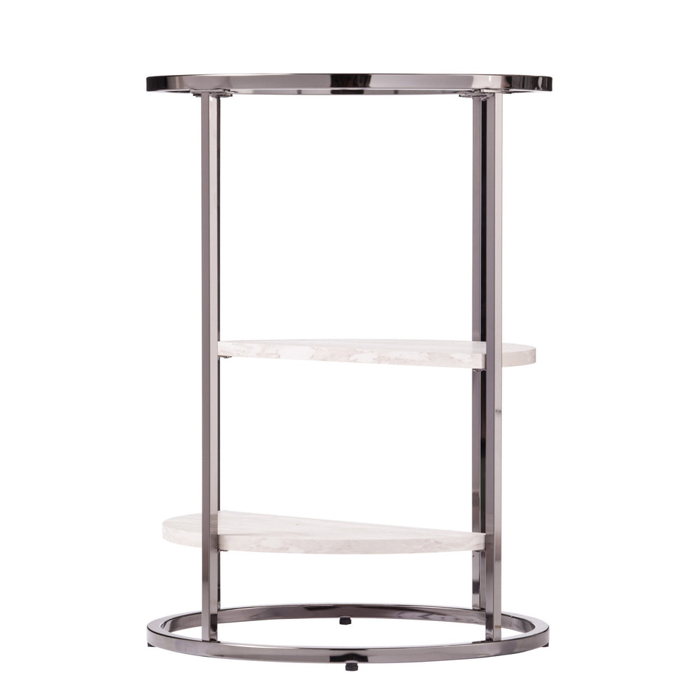 24" Black Metal Glass And Faux Marble Round End Table With Two Shelves By Homeroots | End Tables | Modishstore - 4