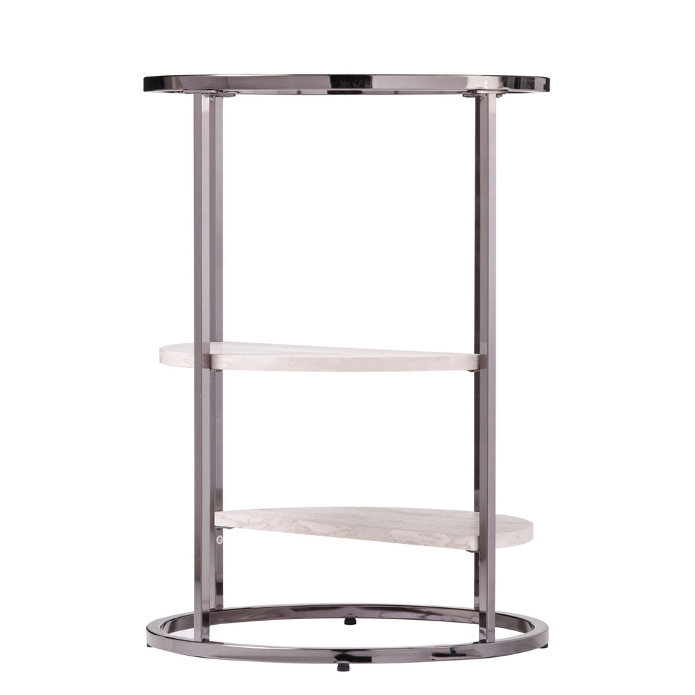 24" Black Metal Glass And Faux Marble Round End Table With Two Shelves By Homeroots | End Tables | Modishstore - 5