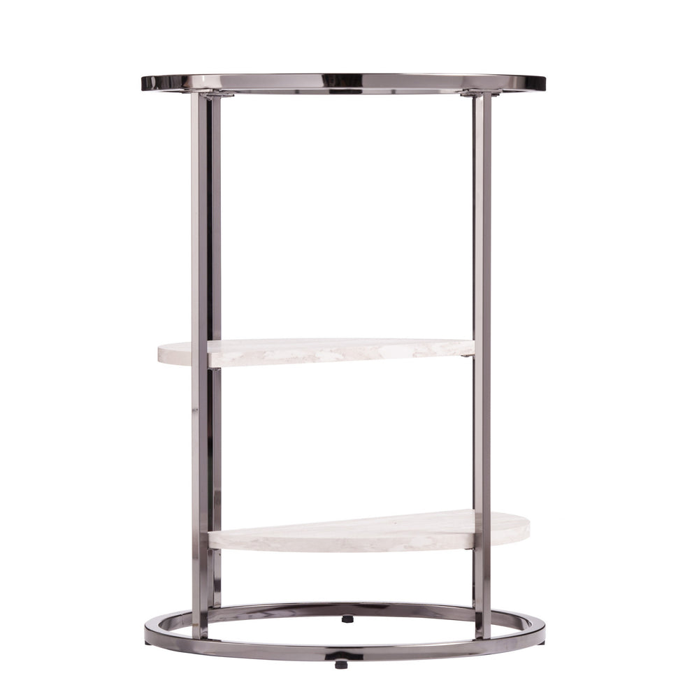 24" Black Metal Glass And Faux Marble Round End Table With Two Shelves By Homeroots | End Tables | Modishstore - 6