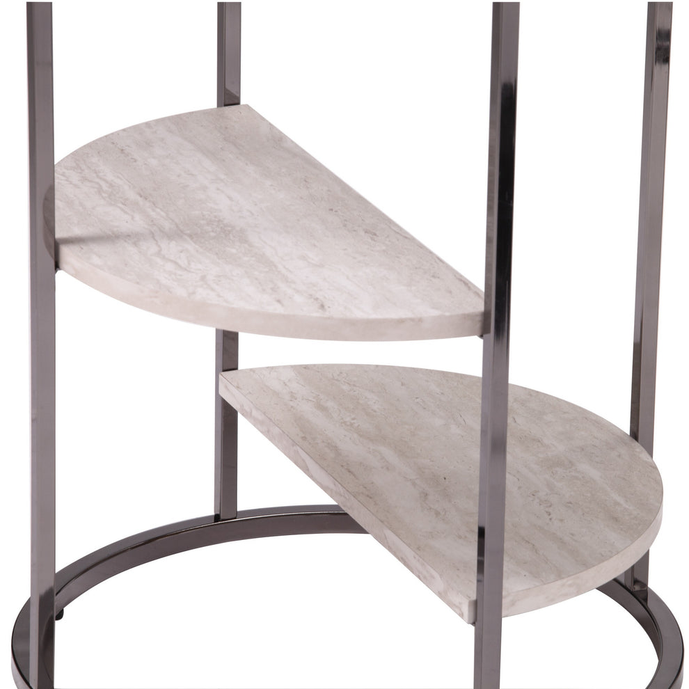 24" Black Metal Glass And Faux Marble Round End Table With Two Shelves By Homeroots | End Tables | Modishstore - 8