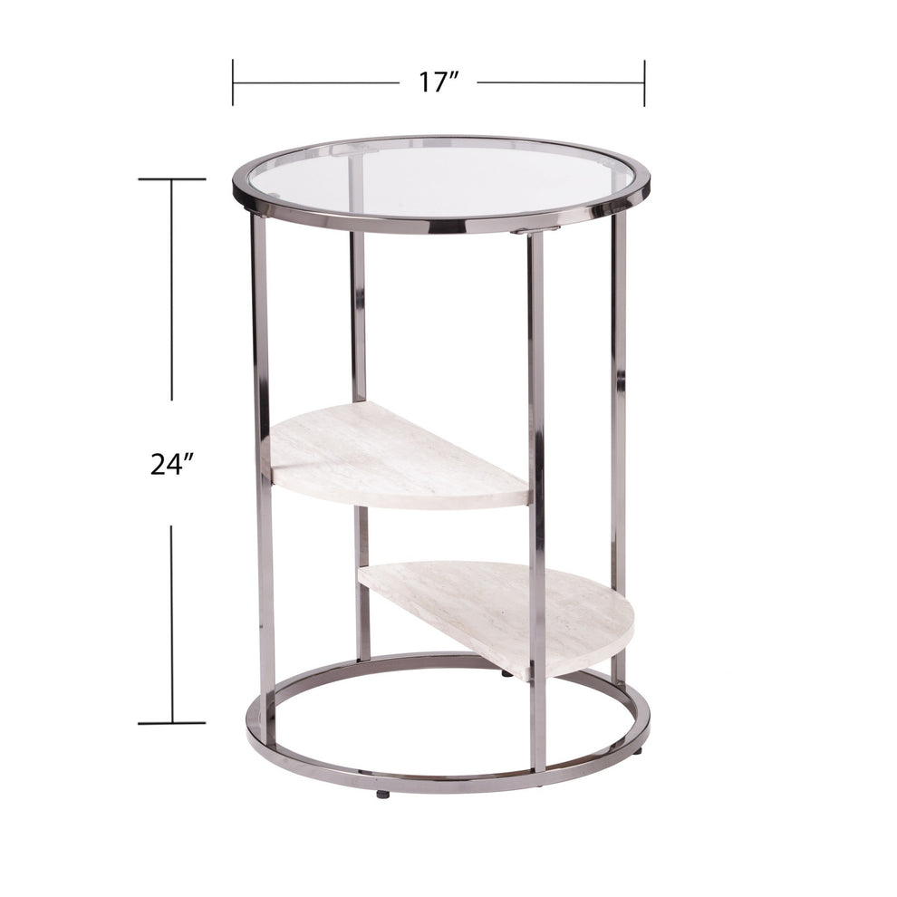 24" Black Metal Glass And Faux Marble Round End Table With Two Shelves By Homeroots | End Tables | Modishstore - 9