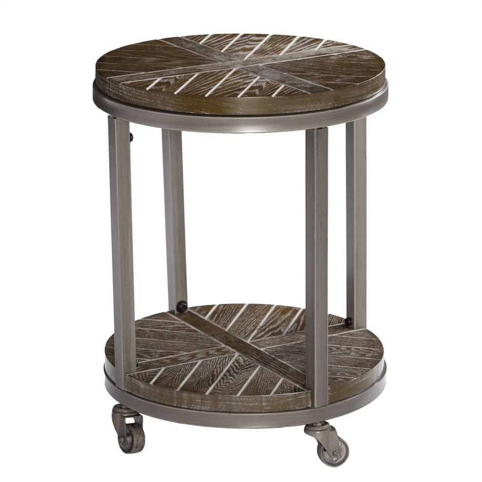 24" Brown Manufactured Wood And Iron Round End Table With Shelf By Homeroots | End Tables | Modishstore - 2