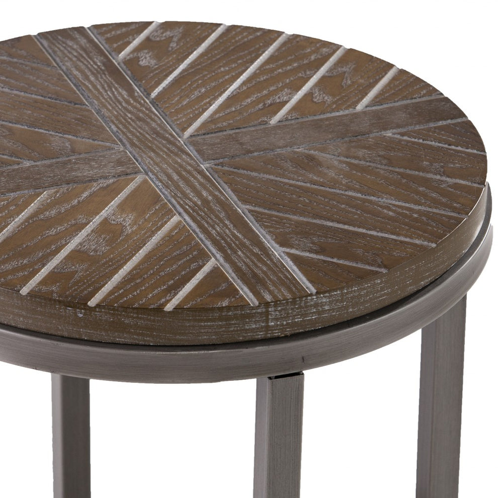24" Brown Manufactured Wood And Iron Round End Table With Shelf By Homeroots | End Tables | Modishstore - 5