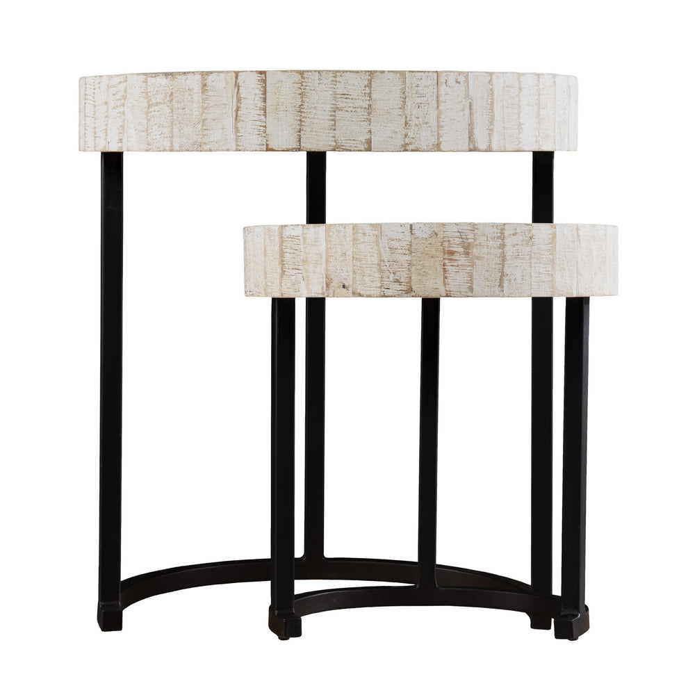 Set Of Two 21" White Solid Wood And Iron Round Nested Tables By Homeroots | End Tables | Modishstore - 2