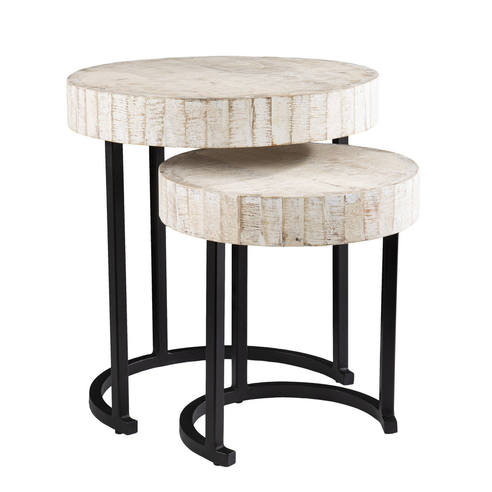Set Of Two 21" White Solid Wood And Iron Round Nested Tables By Homeroots | End Tables | Modishstore - 3