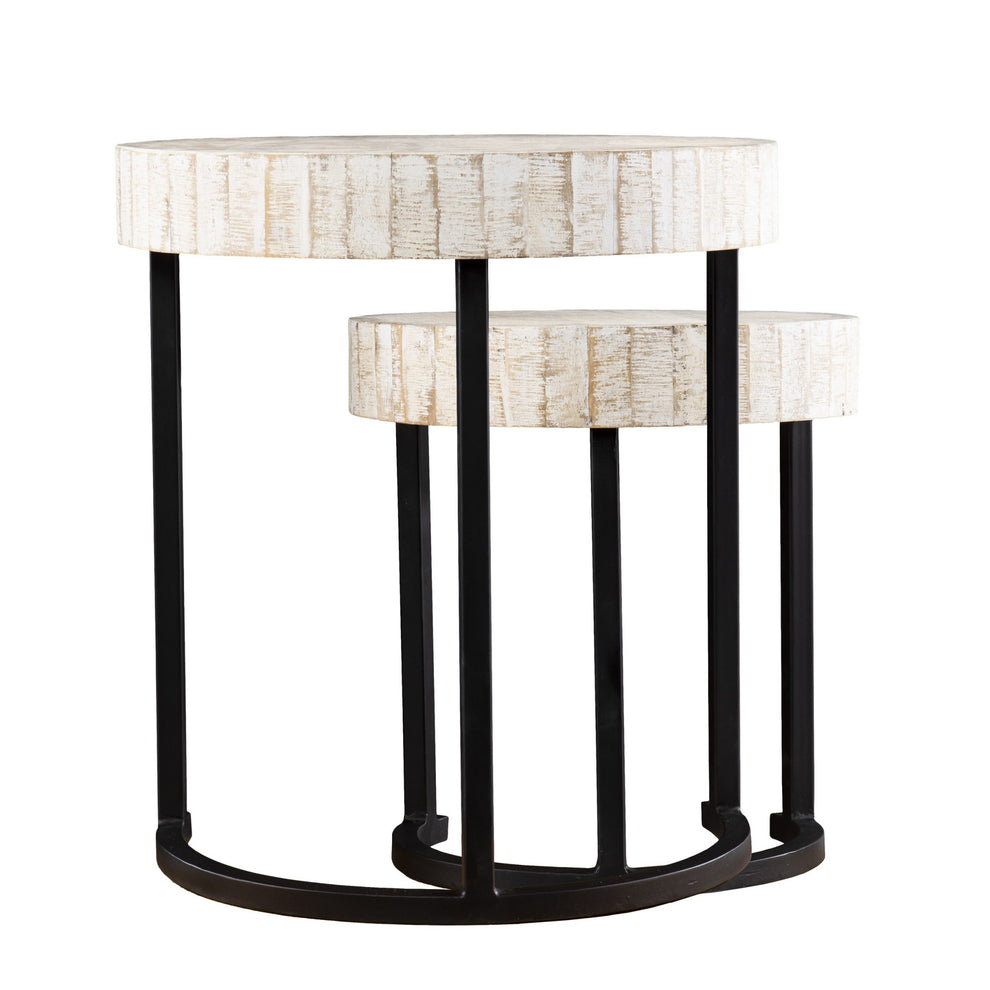 Set Of Two 21" White Solid Wood And Iron Round Nested Tables By Homeroots | End Tables | Modishstore - 4