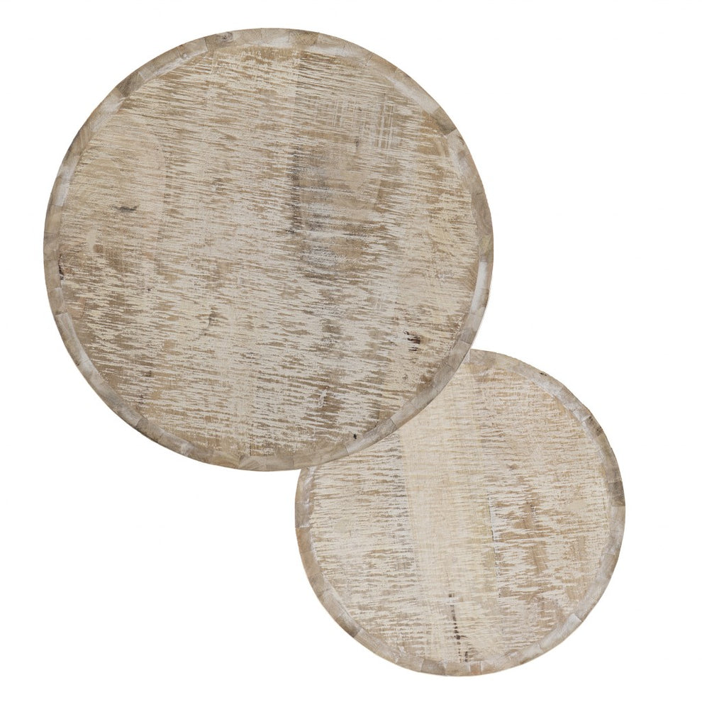 Set Of Two 21" White Solid Wood And Iron Round Nested Tables By Homeroots | End Tables | Modishstore - 5