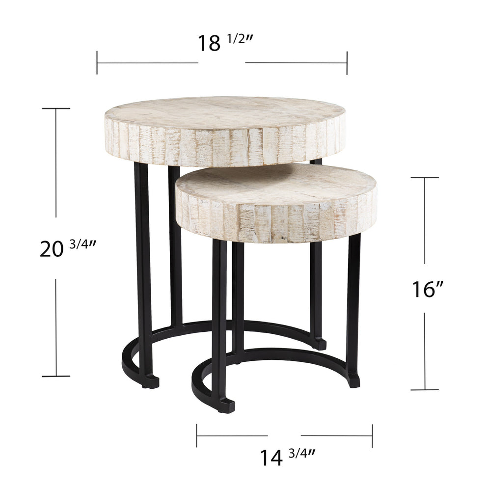 Set Of Two 21" White Solid Wood And Iron Round Nested Tables By Homeroots | End Tables | Modishstore - 6