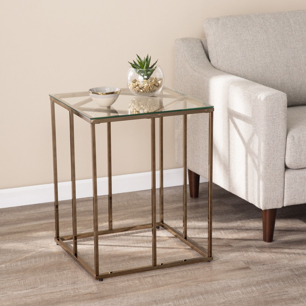 24" Champagne Glass And Iron Square End Table By Homeroots | End Tables | Modishstore