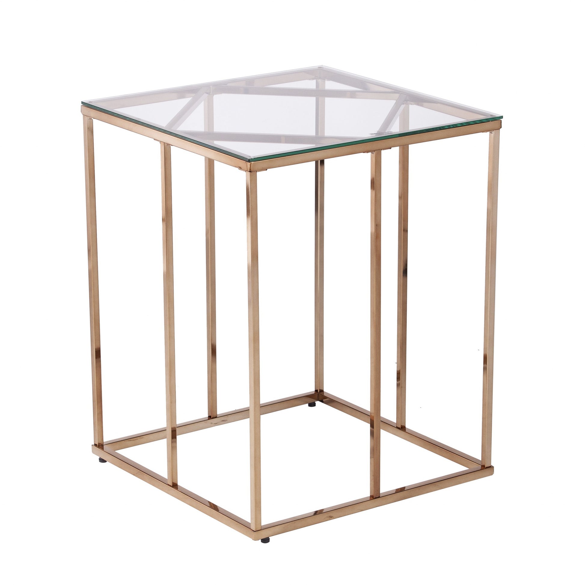 24" Champagne Glass And Iron Square End Table By Homeroots | End Tables | Modishstore - 3