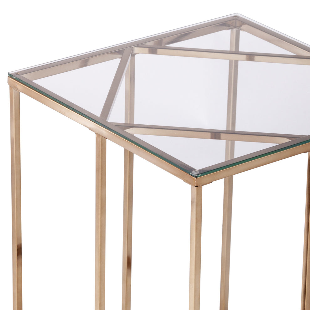 24" Champagne Glass And Iron Square End Table By Homeroots | End Tables | Modishstore - 5