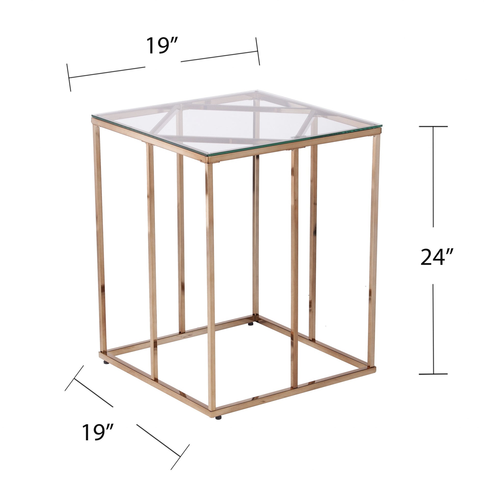 24" Champagne Glass And Iron Square End Table By Homeroots | End Tables | Modishstore - 6