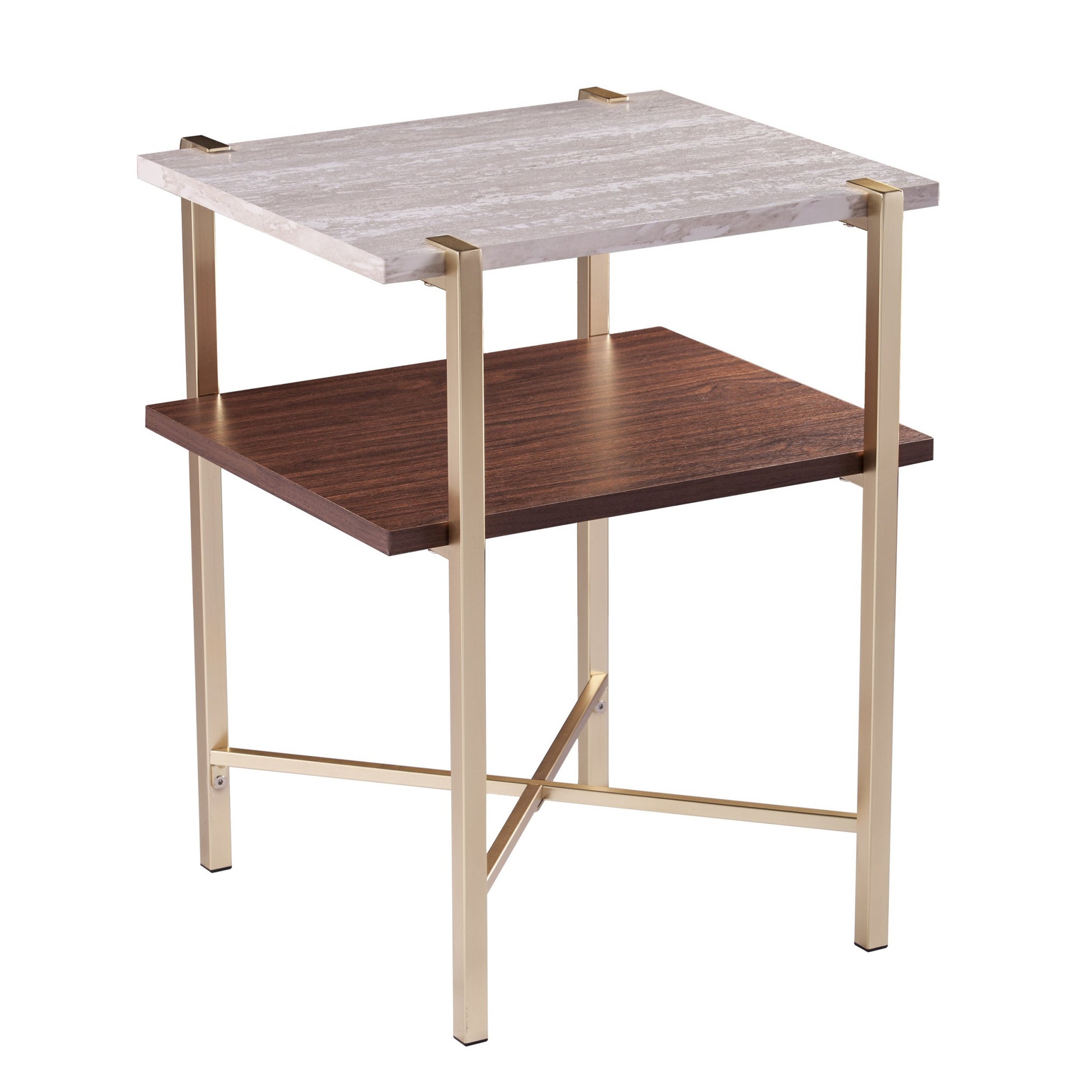 24" Brass Manufactured Wood And Iron Square End Table With Shelf By Homeroots | End Tables | Modishstore - 2