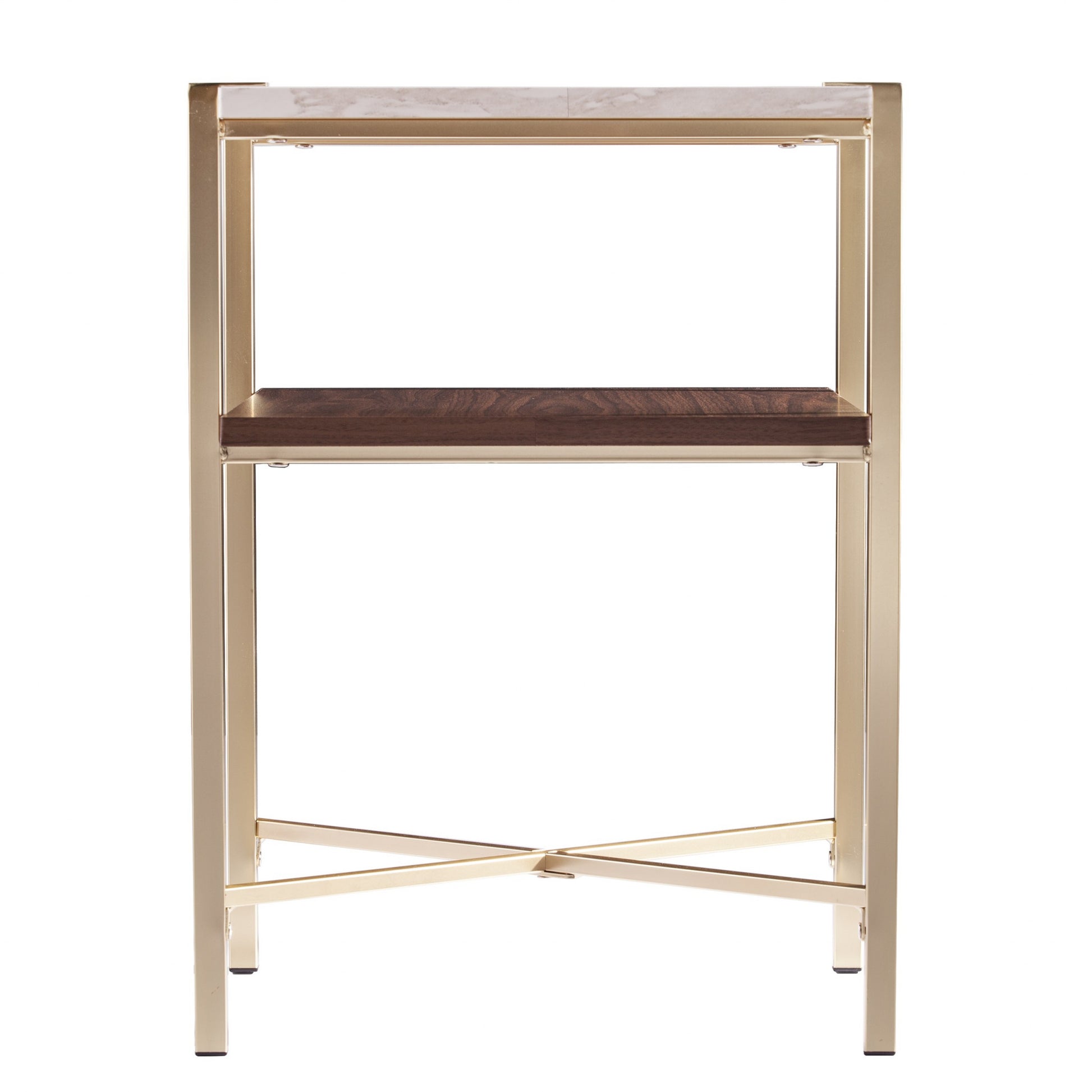 24" Brass Manufactured Wood And Iron Square End Table With Shelf By Homeroots | End Tables | Modishstore - 3