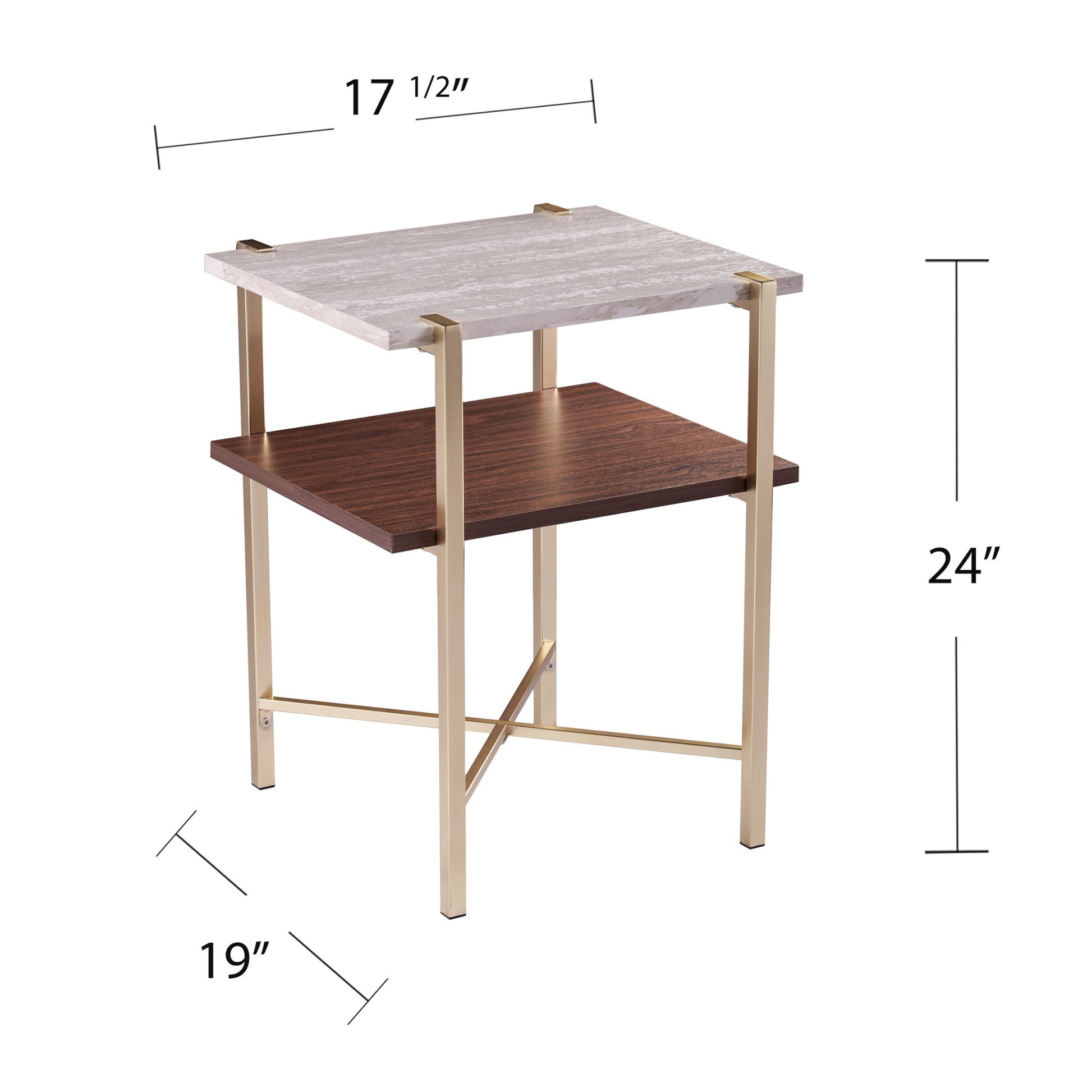 24" Brass Manufactured Wood And Iron Square End Table With Shelf By Homeroots | End Tables | Modishstore - 5