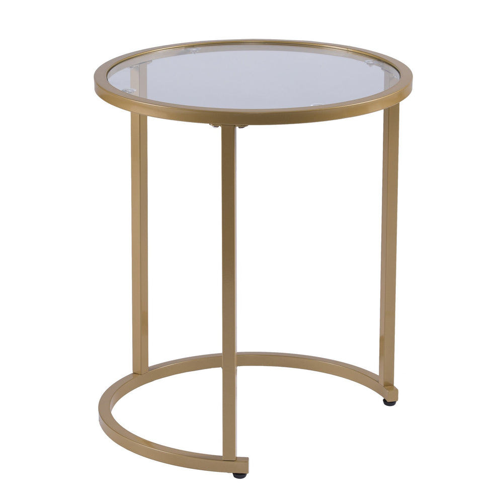 Set Of Two 23" Gold Glass And Steel Round Nested Tables By Homeroots | End Tables | Modishstore - 4