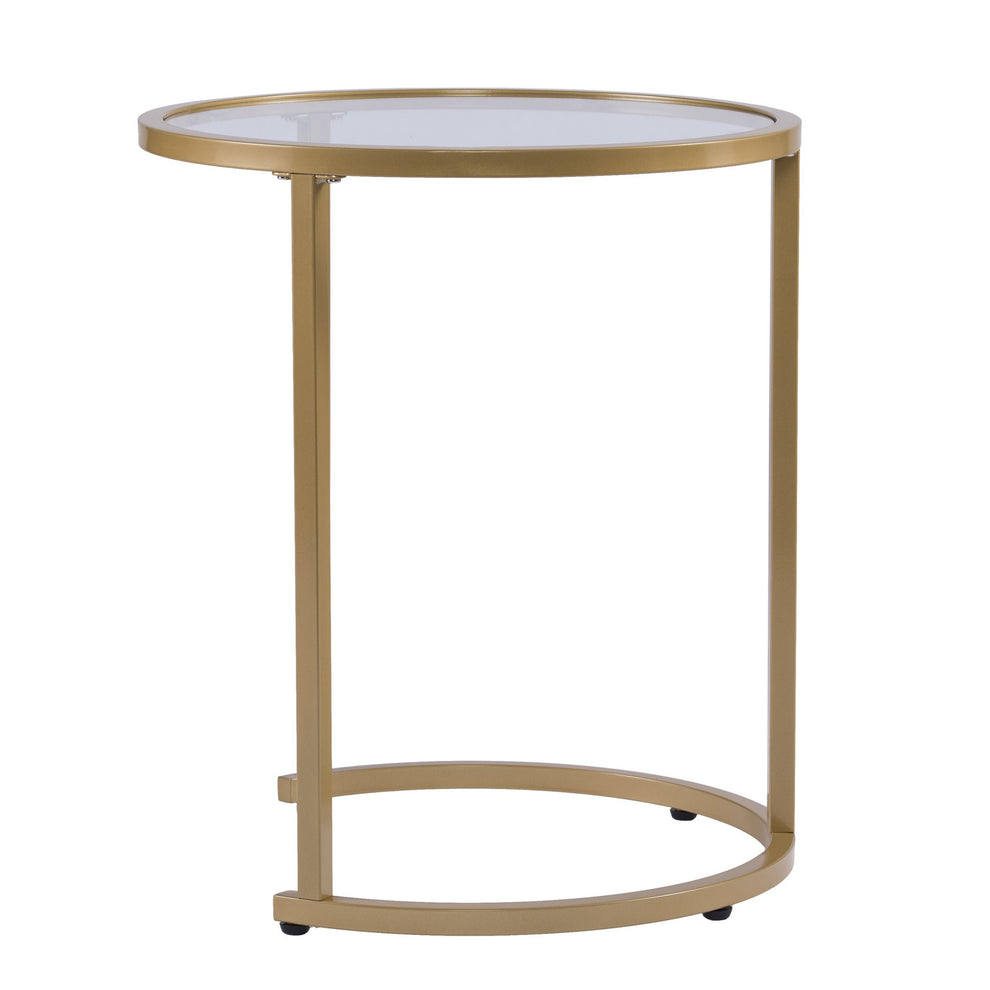 Set Of Two 23" Gold Glass And Steel Round Nested Tables By Homeroots | End Tables | Modishstore - 5