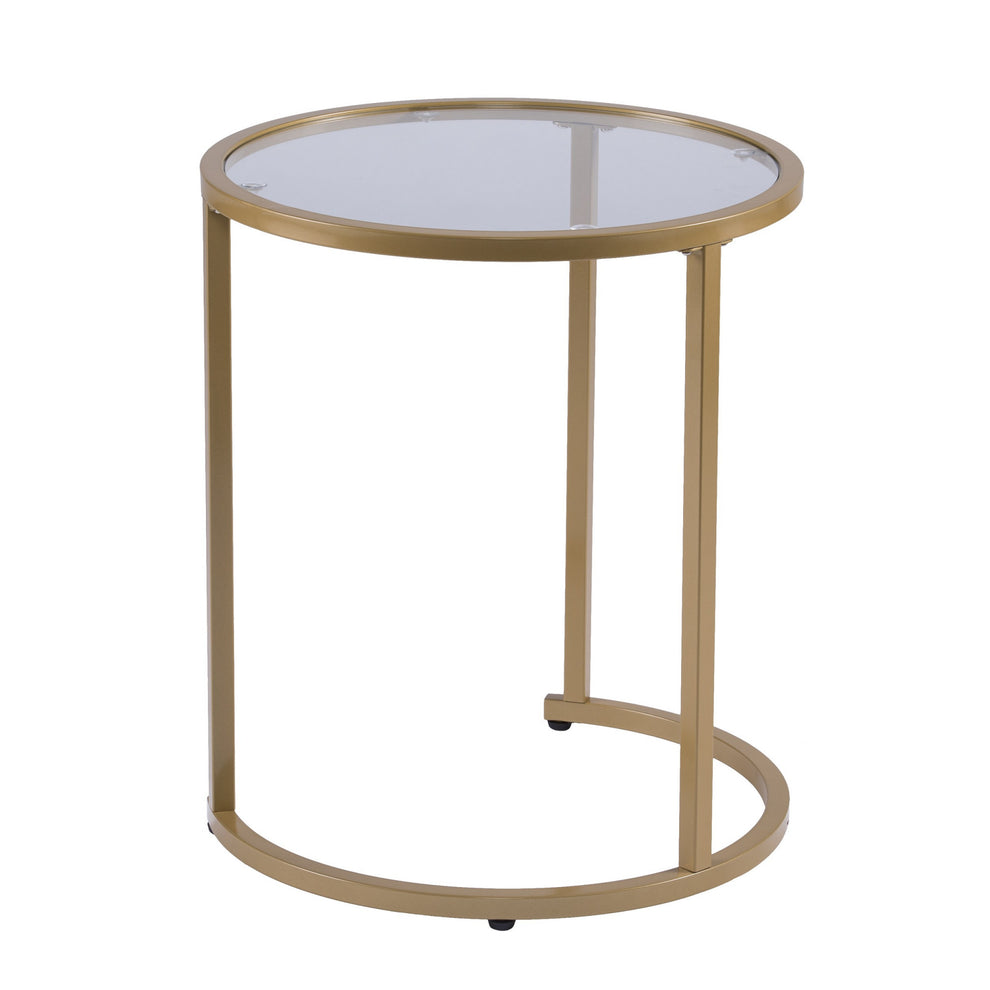 Set Of Two 23" Gold Glass And Steel Round Nested Tables By Homeroots | End Tables | Modishstore - 8