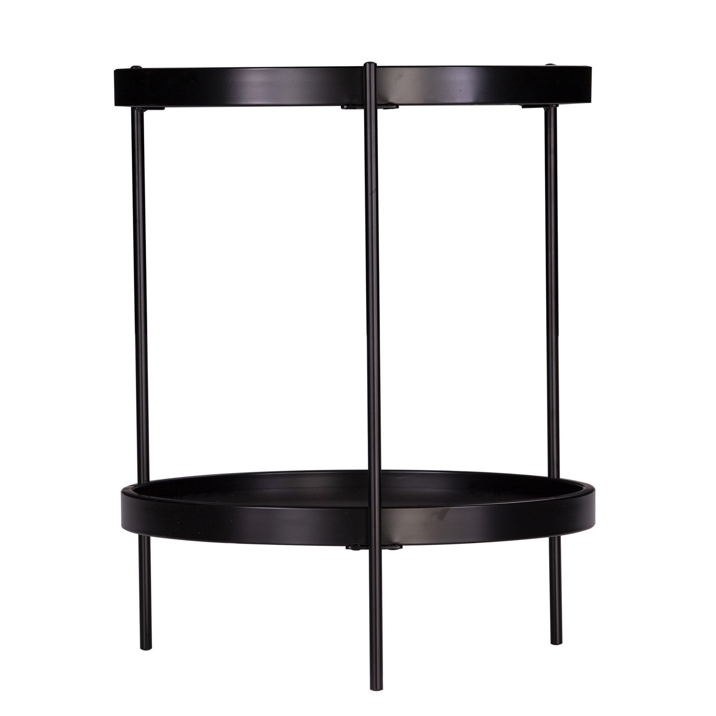24" Black Manufactured Wood And Iron Round End Table With Shelf By Homeroots | End Tables | Modishstore - 4
