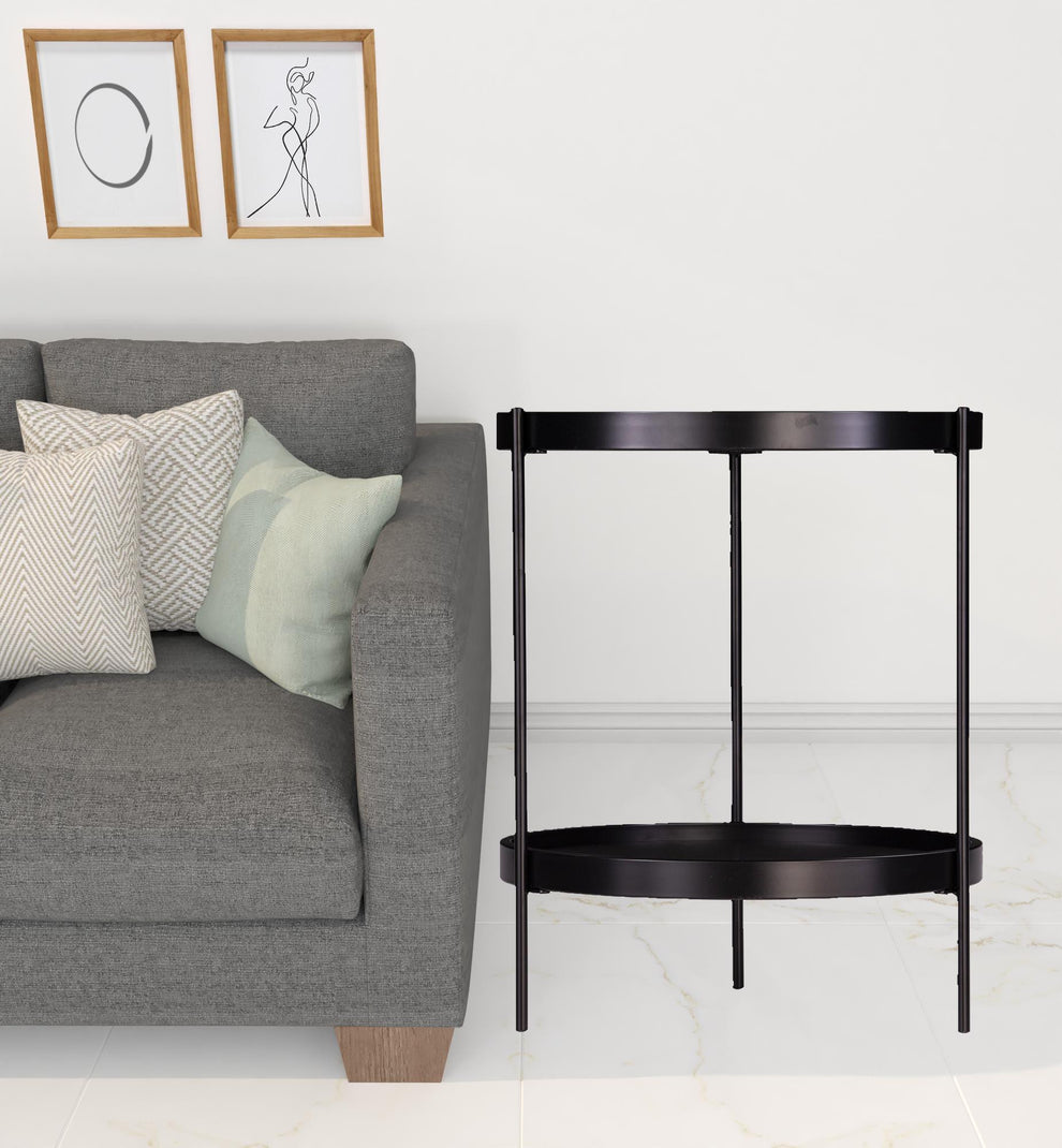24" Black Manufactured Wood And Iron Round End Table With Shelf By Homeroots | End Tables | Modishstore - 7