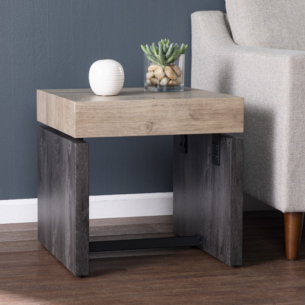 20" Natural Wood Manufactured Wood And Iron Square End Table By Homeroots | End Tables | Modishstore