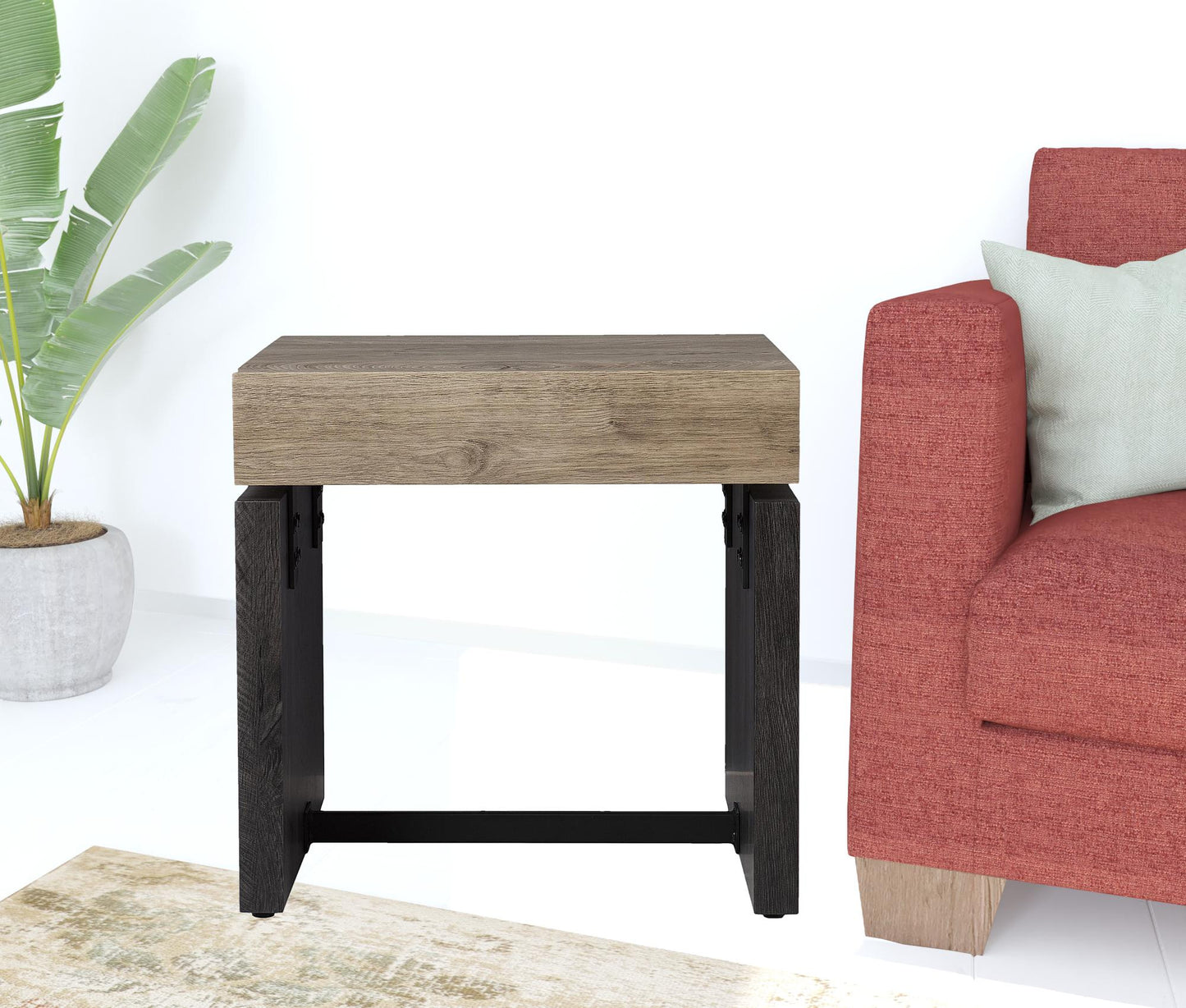 20" Natural Wood Manufactured Wood And Iron Square End Table By Homeroots | End Tables | Modishstore - 6