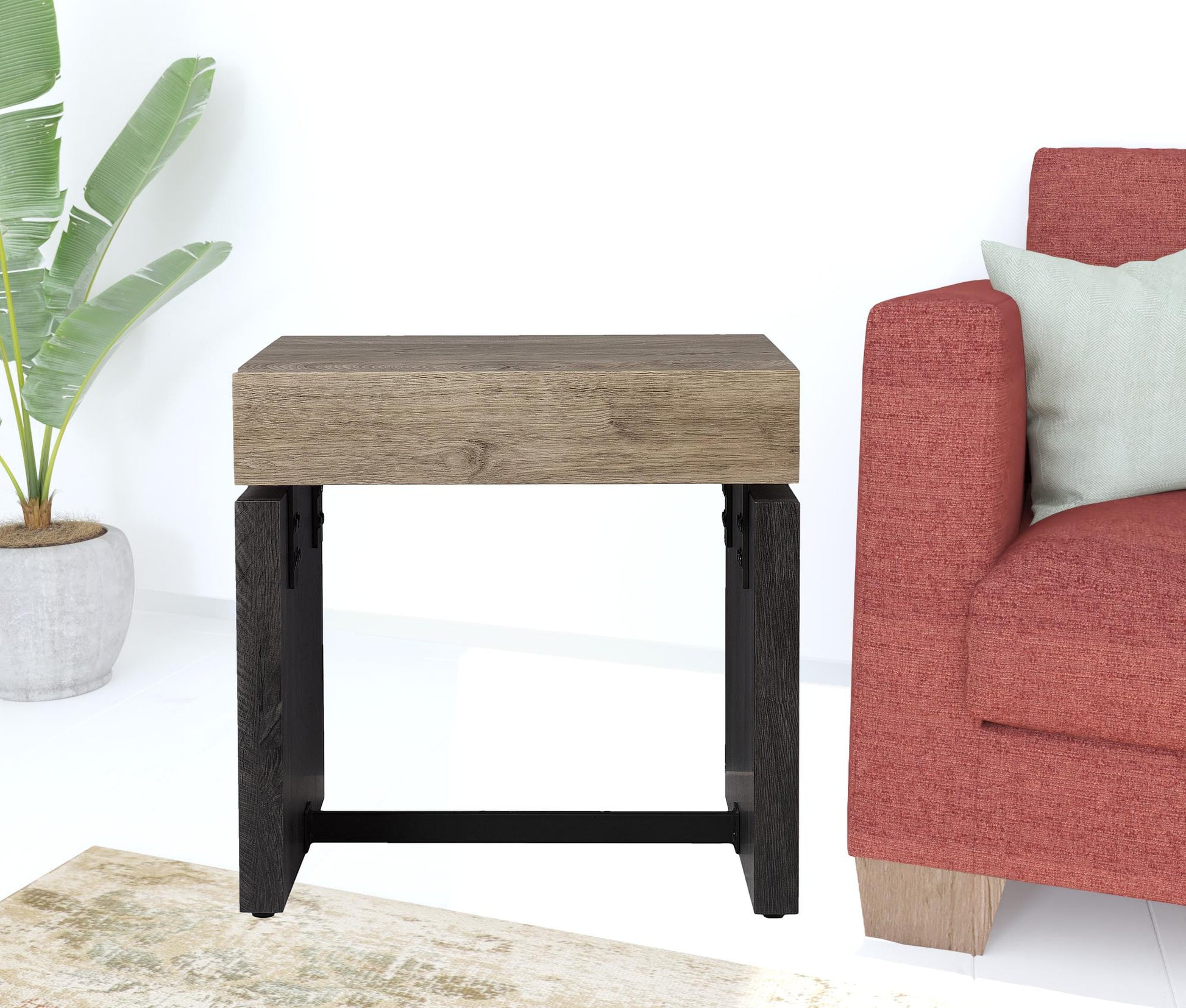 20" Natural Wood Manufactured Wood And Iron Square End Table By Homeroots | End Tables | Modishstore - 6