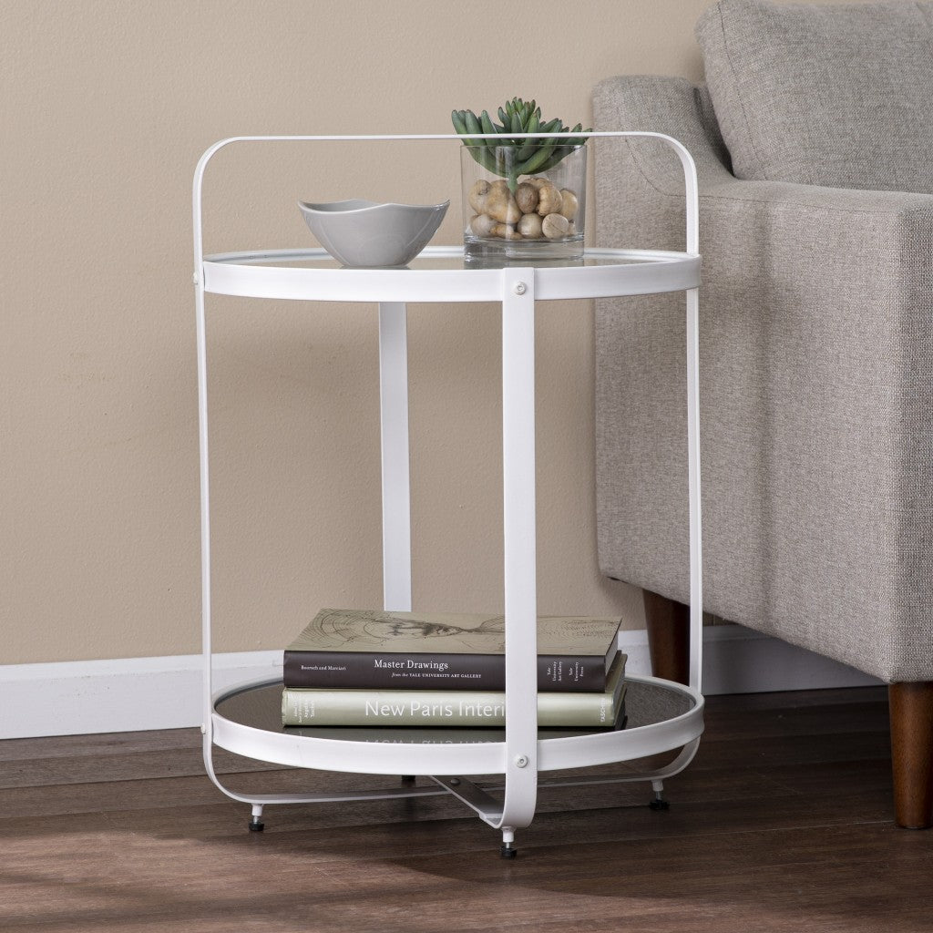 27" White Glass And Iron Round End Table With Shelf By Homeroots | End Tables | Modishstore