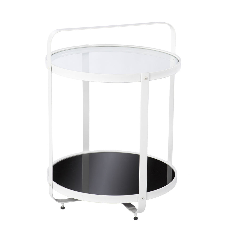 27" White Glass And Iron Round End Table With Shelf By Homeroots | End Tables | Modishstore - 3