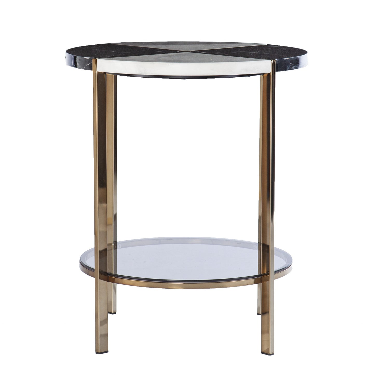 24" Black Manufactured Wood And Iron Round End Table With Two Shelves By Homeroots | End Tables | Modishstore - 2