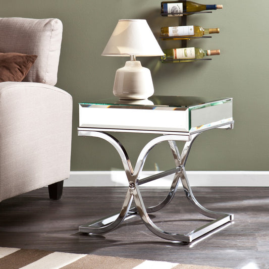 22" Silver Glass And Iron Square Mirrored End Table By Homeroots | End Tables | Modishstore